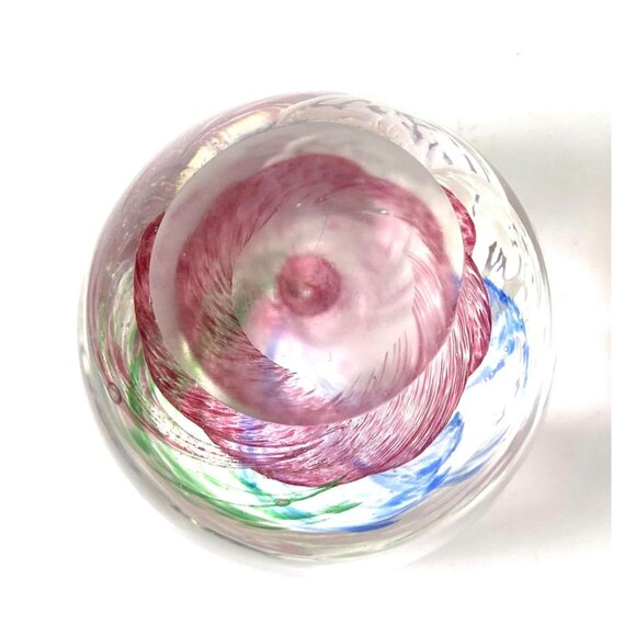 Handcrafted Multicolor Swirl Art Glass Paperweight Desk Accessory Paperclip - Picture 8 of 9